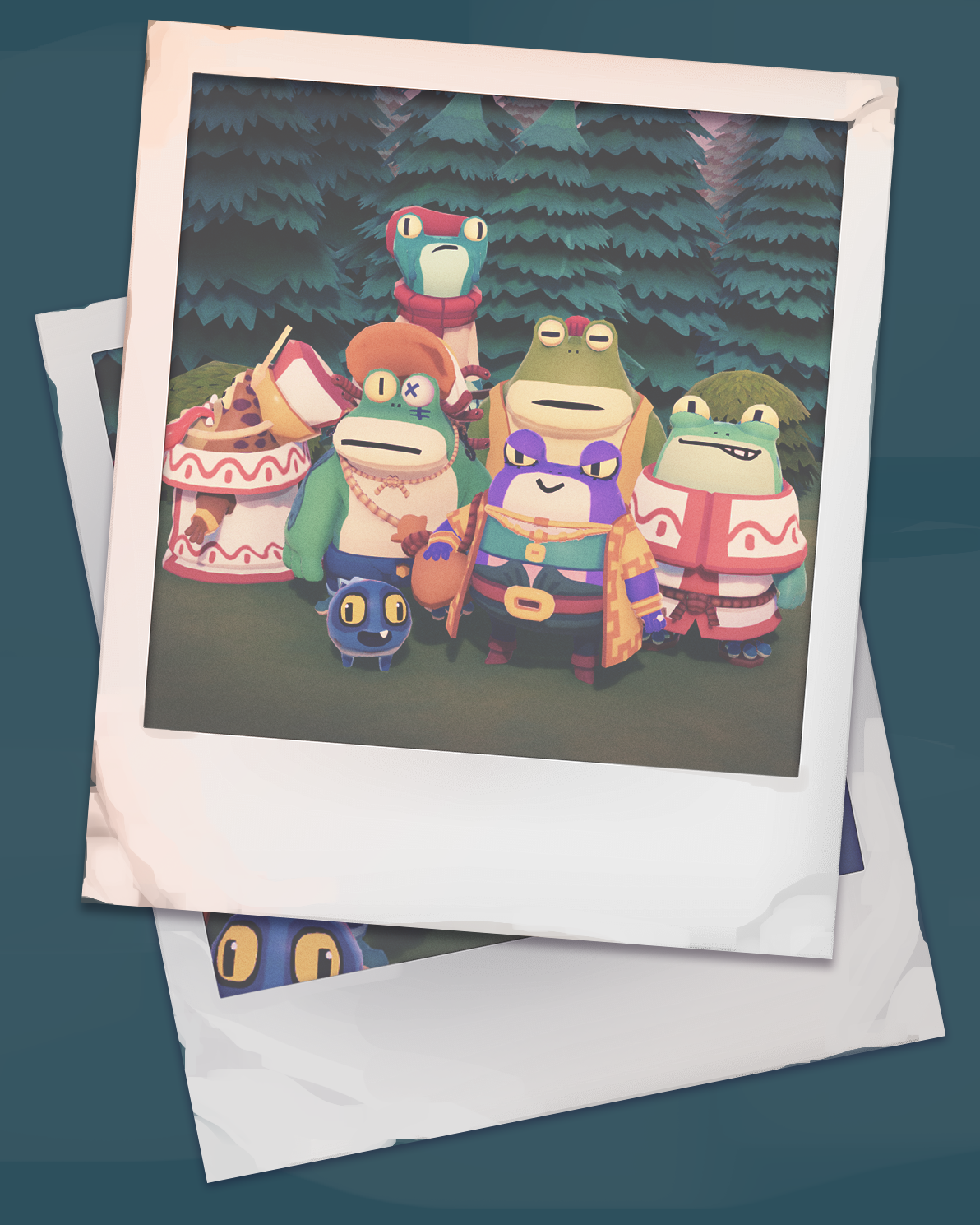 A polaroid of Time on Frog Island characters